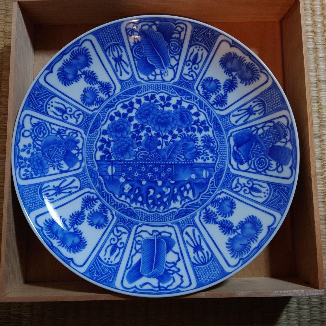 染付古伊万里 芙蓉手 大皿 有田 山徳窯 有田焼 箱あり レトロ 古